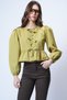 Oil Green Crew Neck Bow Tie Princess Sleeve Poplin Blouse Alc-X13375 - 5