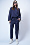 Women's Navy Blue Crew Neck Asymmetrical Cut Oversized Sweatshirt and Pants Set Alc-X13270 - 4