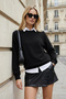 Black Relaxed/Casual Fit Basic Raglan Sleeve Crew Neck Knitted Sweatshirt Twoaw26Sw00030