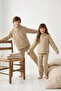 Bej Mini Me Kız Çocuk/Erkek Çocuk Peluş Kalın Örme Pijama Takımı TKDAW26PT00015