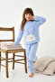 Açık Mavi Mini Me Peluş Örme Kız Çocuk Kalın Pijama Takımı TKDAW26PT00014