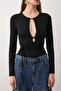 Siyah Düz V Yaka Uzun Örme Sandy Body TPRAW26BD00028 - 3