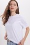 Women's Relax Fit Comfortable Cut 100% Cotton Crew Neck White T-Shirt Blouse