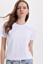 Women's Relax Fit Relaxed Cut Short Sleeve Crew Neck White T-Shirt Blouse - 6