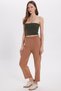 Women's Relax Fit Comfortable Cut High Waist Straight Leg Elastic Waist Beige Trousers - 6