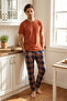 Kiremit - Lacivert Regular %100 Pamuk Ekose Örme Pijama Takımı THMSS21PT0328