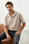 Stone Oversized / Wide Cut Contrast Stitching Detailed Polo Neck T-Shirt