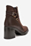 Wern Brown Suede Belt Buckle Detailed Women's Thick Heeled Boots - 4
