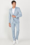 Normal Waist Slim Fit Slim Fit Blue Men's Suit - 7