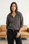 Antrasit Oversize Basic Kapuşonlu Fermuarlı Kalın İçi Polarlı Örme Hırka/Sweatshirt TWOAW24SW00188 - 2