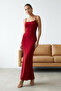 Kırmızı Maxi Bodycone/Vücuda Oturan Askılı Esnek Örme Elbise TWOSS23EL02435 - 3