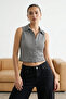 Black Petite Square Polo Neck Fitted Stretchy Knitted Blouse Twoss25Bz00566 - 2