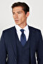 Men's Navy Blue-Black Slim Fit Slim Fit Swallow Collar Checkered Wool Vest Suit - 6