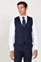Men's Navy Blue-Black Slim Fit Slim Fit Swallow Collar Checkered Wool Vest Suit - 4