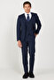 Men's Navy Blue-Black Slim Fit Slim Fit Swallow Collar Checkered Wool Vest Suit - 2