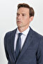 Men's Navy Blue Slim Fit Slim Fit Mono Collar Patterned Wool Suit - 6