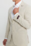 Men's Beige Wool Slim Fit Slim Fit Swallow Collar Plaid Seersucker Patterned Suit with Flap Pockets - 7