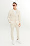 Men's Beige Slim Fit Slim Fit Swallow Collar Flap Pocket Striped Stretch Suit - 4