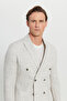 Men's Beige 100% Linen Slim Fit Slim Fit Swallow Collar Bag Pocket Double-Breasted Suit - 5