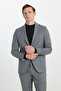 Men's Gray Wool Slim Fit Slim Fit Mono Collar Waist Tie Bag Pocket Suit - 4