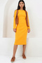 Women's Mustard Yellow Crew Neck Midi Length Knitted Dress Alc-X14774 - 3