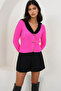 Fuchsia Fur Collared Knitwear Cardigan Alc-X14869 - 3