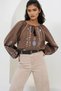 Brown Crew Neck Embroidered Balloon Sleeve Poplin Blouse ALC-X14841 - 3