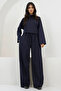 Navy Blue Turtleneck Oversize Blouse and Double Pocket Palazzo Trousers Set Alc-X14836 - 2