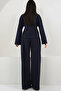 Navy Blue Turtleneck Oversize Blouse and Double Pocket Palazzo Trousers Set Alc-X14836 - 5