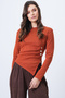 Women's Tile Pattern Crew Neck Gold Button and Drape Detail Ottoban Blouse Alc-X14716 - 2
