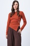 Women's Tile Pattern Crew Neck Gold Button and Drape Detail Ottoban Blouse Alc-X14716 - 4