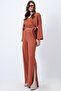 Women's Tile Double-Breasted Tie-Up Blouse Slit Pants Double Knitted Set Alc-X12498 - 3