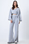 Gray Double-Breasted Tie-Down Blouse Slit-Pants Double Knitted Set Alc-X12498 - 3