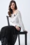 Women's Ecru Madonna Collar Drape and Accessory Detailed Blouse Alc-X14721 - 3