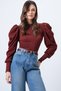 Tile Pattern Crew Neck Low-Cut Princess Sleeve Knitwear Blouse Alc-X13069