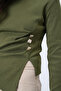 Women's Khaki Crew Neck Gold Button and Drape Detail Ottoban Blouse Alc-X14716 - 7