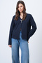 Women's Dark Navy Blue V-Neck Brooch Detailed Ottoban Cardigan Alc-X14717 - 3