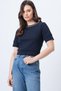 Women's Navy Blue Crew Neck Pearls Knitwear Blouse Alc-X14637 - 3