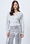 Women's Silvery Gray Front Back V-Neck Double-Breasted Cut Silvery Knitted Blouse Alc-X14722 - 7
