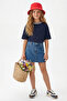 Navy Blue Girl's 100% Cotton Basic Regular Fit Piping Detailed Knitted T-Shirt Tkdss25Ts00064