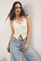 Ekru Boyundan Askılı İnce Triko Bluz TWOSS25BZ00327