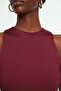 Bordo Halter Yaka Vücuda Oturan Esnek Alttan Çıtçıtlı Örme Body TWOSS20BD0044 - 2