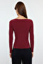 Bordo Kayık Yaka Drapeli Vücuda Oturan Esnek Örme Bluz TWOAW25BZ00109 - 5