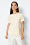 Açık Bej %100 Pamuk Basic Bisiklet Yaka Örme T-Shirt TWOSS23TS00000 - 2