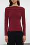 Bordo Kayık Yaka Drapeli Vücuda Oturan Esnek Örme Bluz TWOAW25BZ00109 - 3