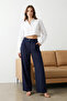 Lacivert Yüksek Bel Wide Leg/Geniş Paça Çizgili Dokuma Pantolon TWOSS22PL0100