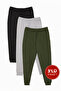 Men's 3-Pack Black-Grey-Khaki Regular Fit Waist-Tie Jogger Pants with Pockets and Elasticated Cuffs