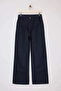 Dark Blue 100% Cotton Stoned Long Length High Waist Raw Wide Leg Jeans Twoss26Je00072 - 7