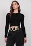 Women's Black Crew Neck Crop Knit Sweater Alc-X14988 - 2