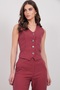 Women's Burgundy Plaid Patterned Lined Vest Alc-X14927 - 3